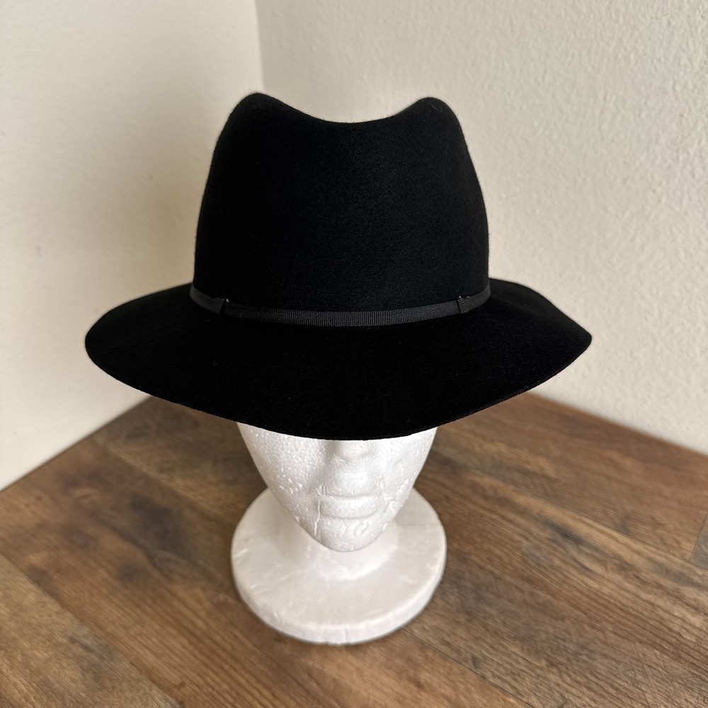 Ralph Lauren Black Wool Felt Fedora Hat Womens Size Medium NWT Western‎ Boho